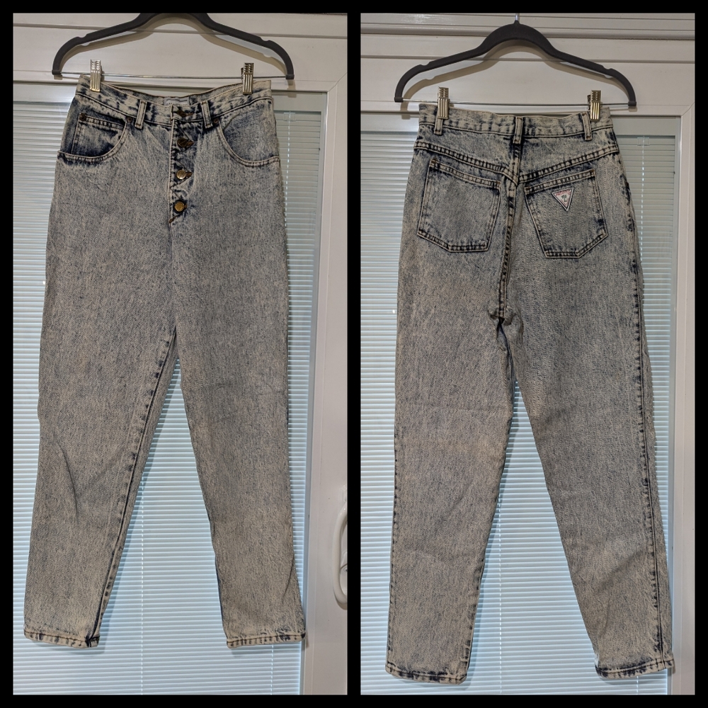 VINTAGE 80s Acid Wash Mom Jeans High Rise Button Fly Palmettos Size 11